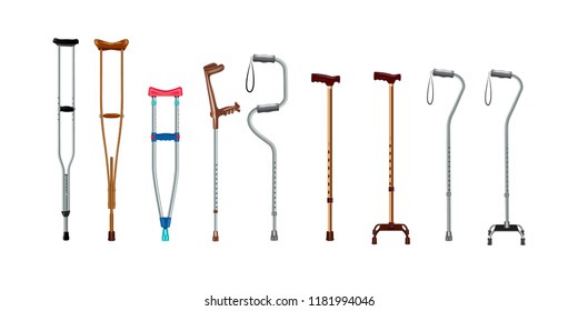 Crutches icon set. Realistic set of crutches vector icons for web design isolated on white background