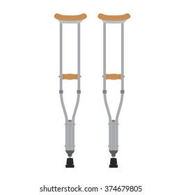 Crutches icon. Vector illustration of pair wooden crutches or medical walking sticks for rehabilitation of broken leg.