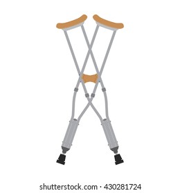 Crutches icon. Vector illustration of pair crossed wooden crutches or medical walking sticks for rehabilitation of broken leg.