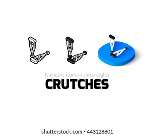 Crutches icon, vector symbol in flat, outline and isometric style