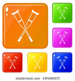Crutches icons set collection vector 6 color isolated on white background
