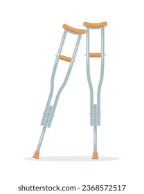 Crutches for injured people or with disabilities, elderly and social adaptation. Equipment for clinic and hospital. Medicine rehabilitation concept. Vector illustration isolated on white background.