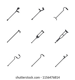 Crutches injury support care leg reliance icons set. Simple illustration of 9 crutches injury support care leg reliance vector icons for web