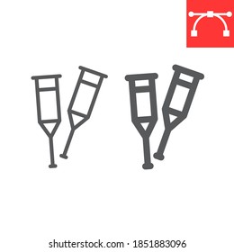 Crutches Line And Glyph Icon, Disability And Equipment, Crutch Sign Vector Graphics, Editable Stroke Linear Icon, Eps 10