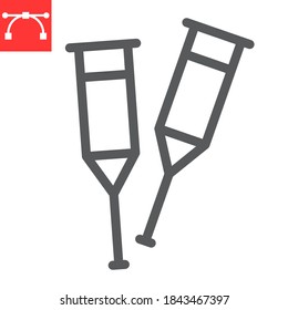 Crutches Line Icon, Disability And Equipment, Crutch Sign Vector Graphics, Editable Stroke Linear Icon, Eps 10