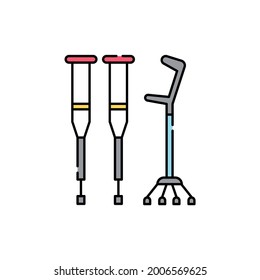 Crutches сolor Line Icon. Pictogram For Web Page, Mobile App, Promo. UI UX GUI Design Element. Editable Stroke.