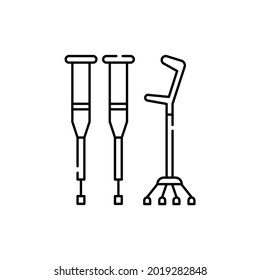 Crutches сolor Line Icon. Pictogram For Web Page, Mobile App, Promo. UI UX GUI Design Element. Editable Stroke.