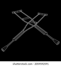 Crutches medical walking sticks for rehabilitation of broken leg. Treatment of people with leg injuries. Wireframe low poly mesh vector illustration.