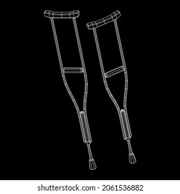 Crutches medical walking sticks for rehabilitation of broken leg. Treatment of people with leg injuries. Wireframe low poly mesh vector illustration.