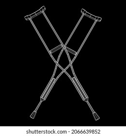 Crutches medical walking sticks for rehabilitation of broken leg. Treatment of people with leg injuries. Wireframe low poly mesh vector illustration.