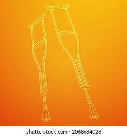 Crutches medical walking sticks for rehabilitation of broken leg. Treatment of people with leg injuries. Wireframe low poly mesh vector illustration.