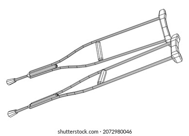 Pistolas para la rehabilitación de piernas rotas. Tratamiento de personas con lesiones en las piernas. Ilustración vectorial de malla baja de malla de malla de alambre.