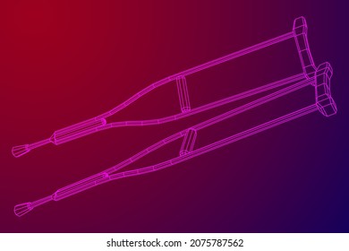 Pistolas para la rehabilitación de piernas rotas. Tratamiento de personas con lesiones en las piernas. Ilustración vectorial de malla baja de malla de malla de alambre.