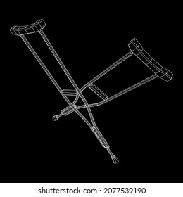 Pistolas para la rehabilitación de piernas rotas. Tratamiento de personas con lesiones en las piernas. Ilustración vectorial de malla baja de malla de malla de alambre.