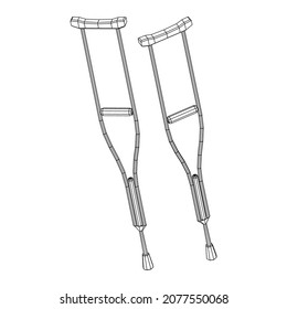 Pistolas para la rehabilitación de piernas rotas. Tratamiento de personas con lesiones en las piernas. Ilustración vectorial de malla baja de malla de malla de alambre.