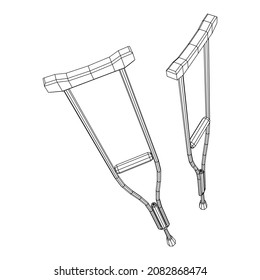 Pistolas para la rehabilitación de piernas rotas. Tratamiento de personas con lesiones en las piernas. Ilustración vectorial de malla baja de malla de malla de alambre.