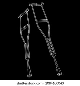 Pistolas para la rehabilitación de piernas rotas. Tratamiento de personas con lesiones en las piernas. Ilustración vectorial de malla baja de malla de malla de alambre.