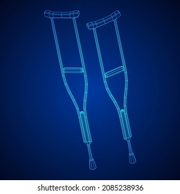 Pistolas para la rehabilitación de piernas rotas. Tratamiento de personas con lesiones en las piernas. Ilustración vectorial de malla baja de malla de malla de alambre.