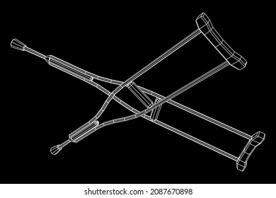 Pistolas para la rehabilitación de piernas rotas. Tratamiento de personas con lesiones en las piernas. Ilustración vectorial de malla baja de malla de malla de alambre.