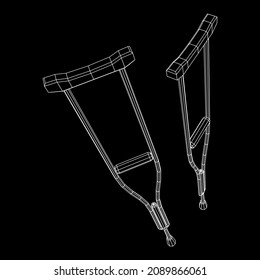 Pistolas para la rehabilitación de piernas rotas. Tratamiento de personas con lesiones en las piernas. Ilustración vectorial de malla baja de malla de malla de alambre.