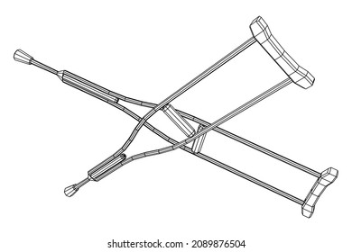 Pistolas para la rehabilitación de piernas rotas. Tratamiento de personas con lesiones en las piernas. Ilustración vectorial de malla baja de malla de malla de alambre.