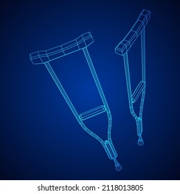 Pistolas para la rehabilitación de piernas rotas. Tratamiento de personas con lesiones en las piernas. Ilustración vectorial de malla baja de malla de malla de alambre.