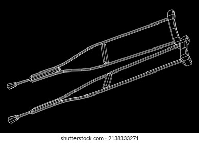 Pistolas para la rehabilitación de piernas rotas. Tratamiento de personas con lesiones en las piernas. Ilustración vectorial de malla baja de malla de malla de alambre.