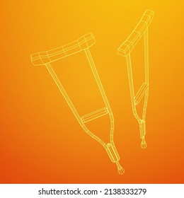 Pistolas para la rehabilitación de piernas rotas. Tratamiento de personas con lesiones en las piernas. Ilustración vectorial de malla baja de malla de malla de alambre.