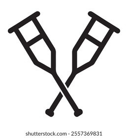 Crutches outline and black filled icon set. Vector illustration.