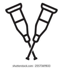 Crutches outline and black filled icon set. Vector illustration.