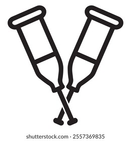 Crutches outline and black filled icon set. Vector illustration.