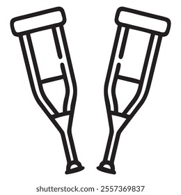 Crutches outline and black filled icon set. Vector illustration.