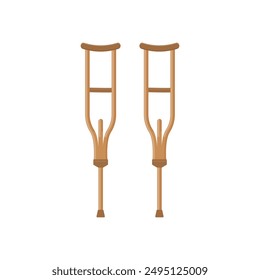 Crutches. Pair of underarm crutches flat vector illustration . Broken leg patient cane. Rehabilitation tool.