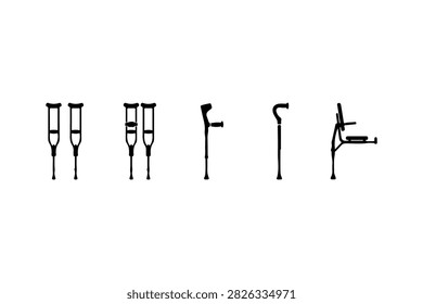 Crutches Silhouette Vector Collection Set Design