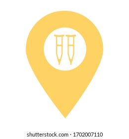 Las muletas almacenan el icono del puntero del puntero del pin de asignación de ubicación. Elemento de punto de mapa para concepto móvil y aplicaciones web. Icono para el diseño de sitios web y desarrollo de aplicaciones. Signo de icono de discapacidad de primera calidad