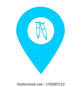 Crutches store location map pin pointer icon. Element of map point for mobile concept and web apps. Icon for website design and app development. Premium disability icon sign