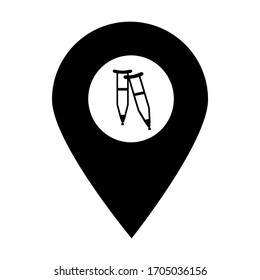 Crutches store location map pin pointer icon. Element of map point for mobile concept and web apps. Icon for website design and app development. Premium disability icon sign