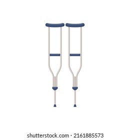 Cocheras de apoyo a personas heridas y mayores, ilustración plana vectorial aislada en fondo blanco. Paseando muletas con equipo médico ortopédico.
