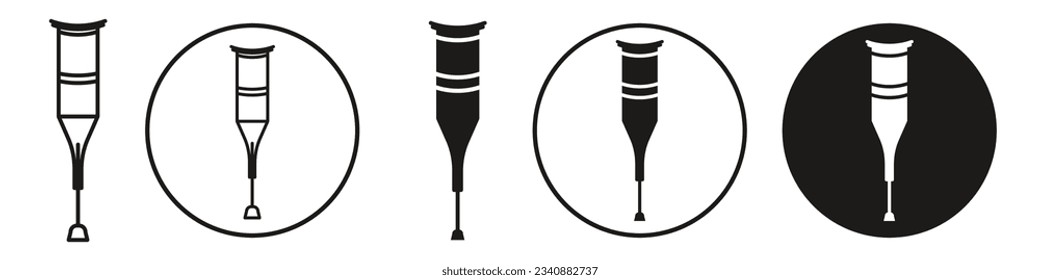 Crutches symbol Icon set collection of black and white orthopedic crutch stick for handicap fracture due to accident. Flat outlined fracture in hand or feet leg injury. support aid in walking web app