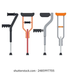 Crutches vector cartoon set isolated on a white background.