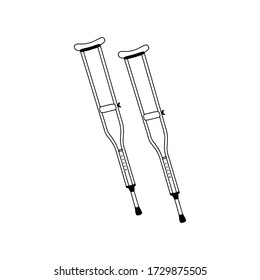 Crutches vector icon isolated on white background. Insurance for health care concept. Outline, vector stock illustration.