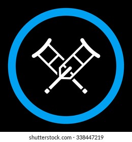 Crutches vector icon. Style is bicolor flat rounded symbol, blue and white colors, rounded angles, black background.