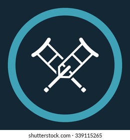 Crutches vector icon. Style is bicolor flat rounded symbol, blue and white colors, rounded angles, dark blue background.