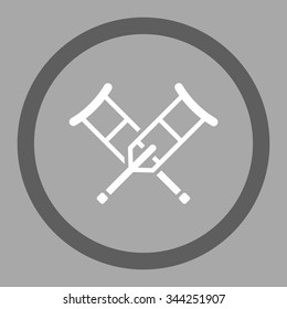Crutches vector icon. Style is bicolor flat rounded symbol, dark gray and white colors, rounded angles, silver background.