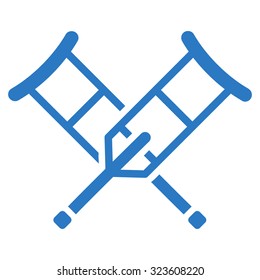 Crutches vector icon. Style is flat symbol, smooth blue color, rounded angles, white background.