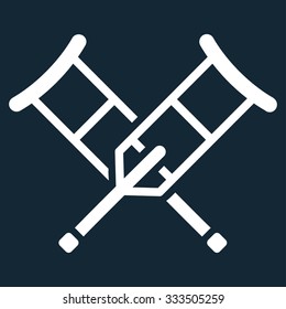 Crutches vector icon. Style is flat symbol, white color, rounded angles, dark blue background.