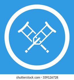 Crutches vector icon. Style is flat rounded symbol, white color, rounded angles, blue background.