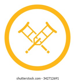 Crutches vector icon. Style is flat rounded symbol, yellow color, rounded angles, white background.