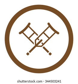 Crutches vector icon. Style is flat rounded symbol, brown color, rounded angles, white background.
