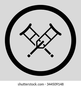 Crutches vector icon. Style is flat rounded symbol, black color, rounded angles, light gray background.